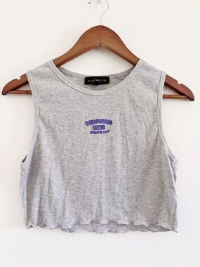 Social Scene Gray Ribbed Cropped Tank with Purple Graphic large